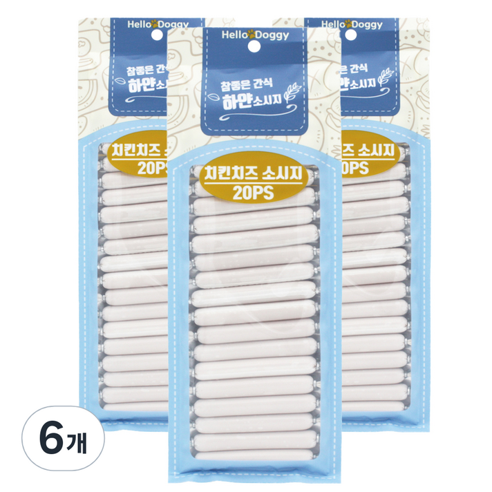 헬로도기 강아지 참좋은간식 하얀소시지 20p, 치킨치즈맛, 180g, 6개