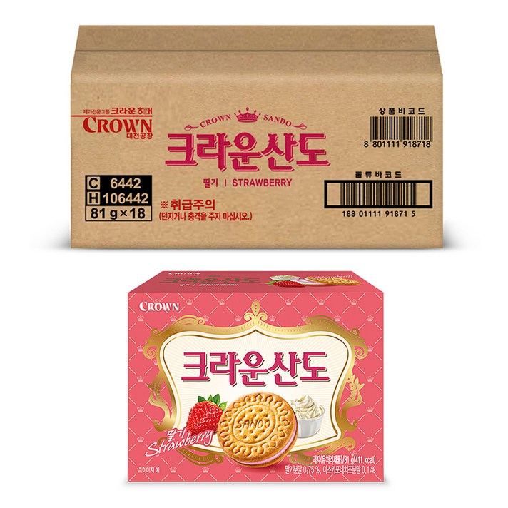 크라운 산도 딸기크림치즈, 81g, 18개