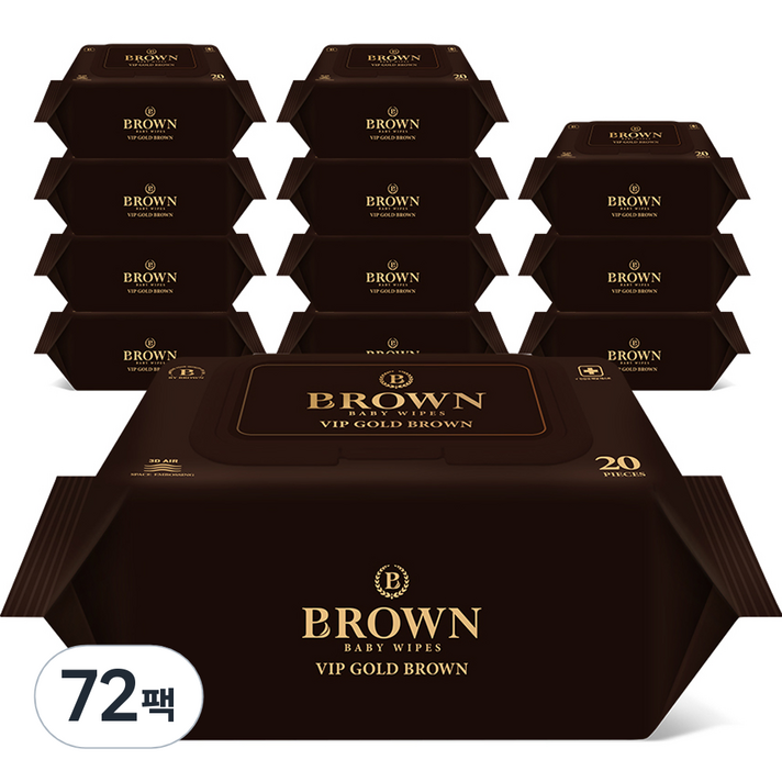 브라운 VIP 골드 브라운 엠보싱 저자극 아기물티슈 휴대용 캡형, 20매, 72팩