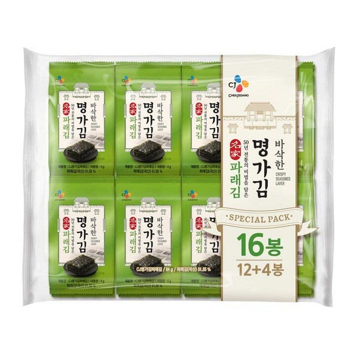 CJ제일제당 명가 파래김 4g, 16개, 64g