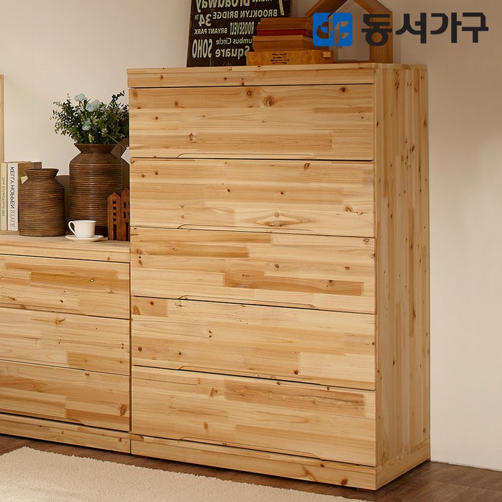 동서가구 원목 삼나무 5단서랍장 DFF28758, 내추럴