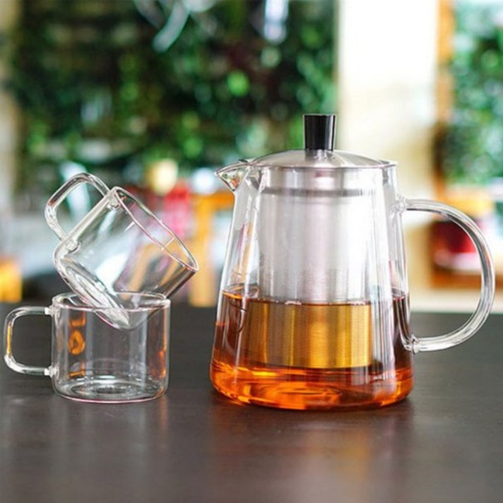 사마글라스 내열유리 304스텐거름망 티포트 TZ002 + 찻잔 세트, 1세트, 티포트 700ml + 찻잔 150ml x 2p