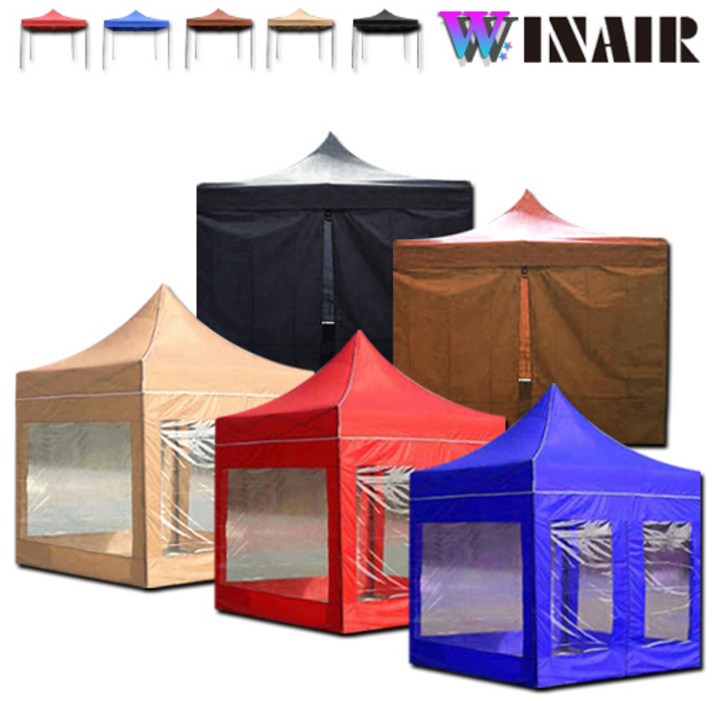 WINAIR 리뷰이벤트 국내 당일발송 프리미엄 끈타입 접이식 천막 지붕+프레임+바람막이(일반/투명) 행사용 캠핑용 방수 그늘막텐트, A세트(지붕+프레임), 2mx2m, 레드