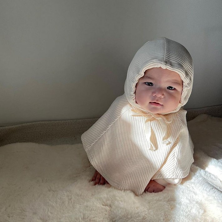 신생아 여아 백일 50일 돌 아기 후드판초 와플판초