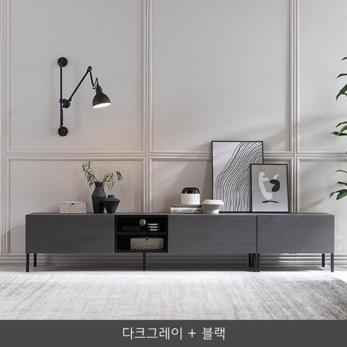 리바트 무드 모던 2400 거실장 4색택1, 다크그레이+블랙