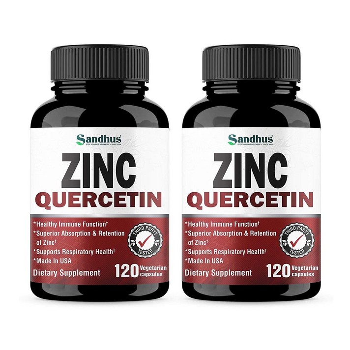 Sandhu's Zinc Quercetin Vegetarian Capsules 산두스 아연 퀘르세틴 베지테리안 캡슐 120정 2팩, 120 Vegetarian Capsules, 1개