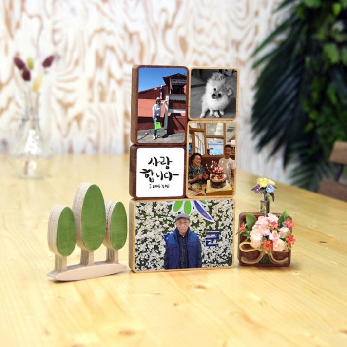 친환경 나무 납골당 액자 추모 액자 미니 봉안당 꾸미기 영구 보존 사진 제작 포함, 멀바우, 정사각(4.5x4.5cm)