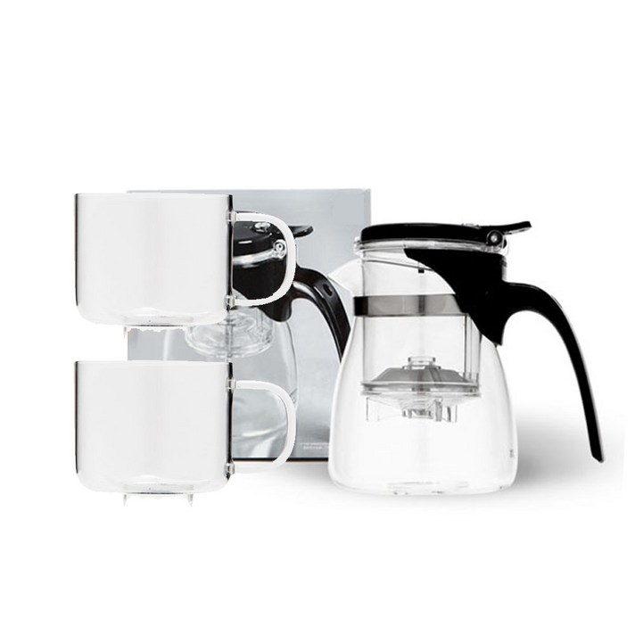 사마글라스 내열유리 티포트 A12 + 찻잔 2p 세트, 1세트, 티포트 600ml + 찻잔 150ml x 2p
