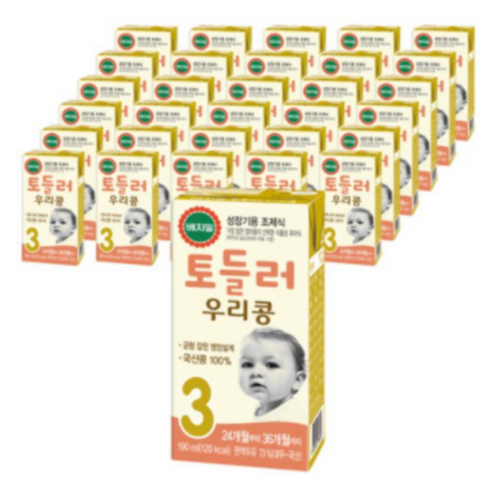 베지밀 토들러 우리콩 3단계 유아식 두유 190ml, 콩, 192개입
