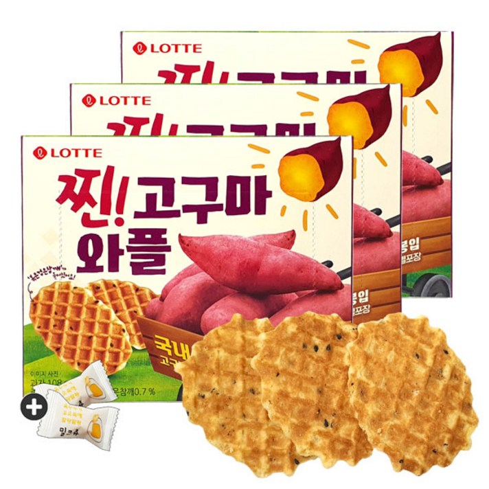 롯데 찐 고구마와플(4봉지) x 3통(+밀크츄 2개포함), 1세트