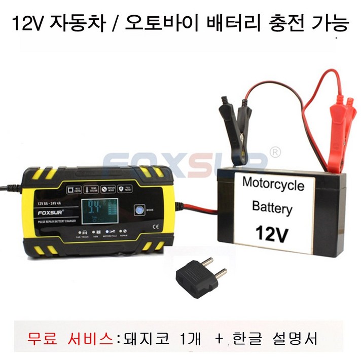 리키 자동 배터리충전기 8A 차량용/오토바이 배터리 충전기 펄스복원 12V8A 24V4A, 배터리 충전기 8A