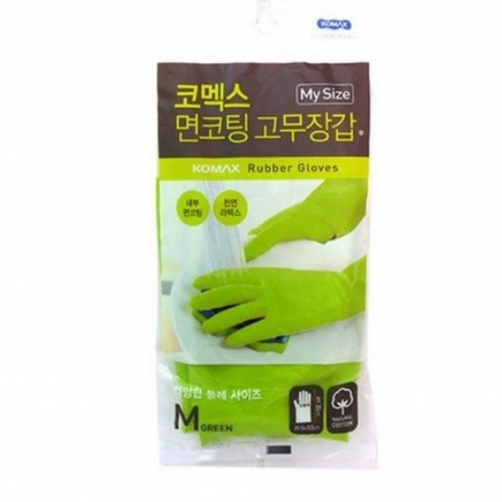 코멕스 면코팅 고무장갑 M, 그린, 중(M), 4개