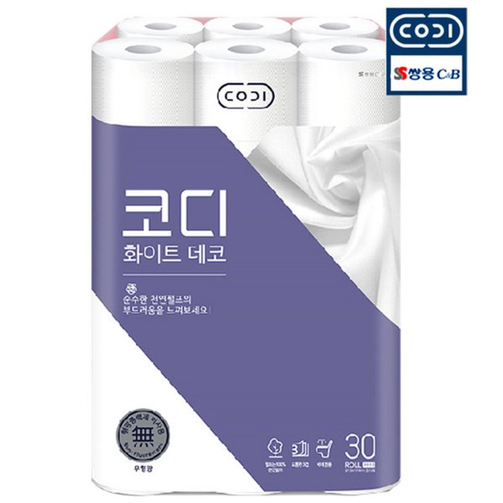 코디 화이트데코 25m 3겹 천연펄프 무형광, 30롤, 1팩
