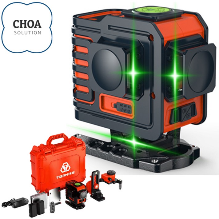 레이저레벨기 TIBAN 3D 360도 하드케이스 그린 8라인 12라인 CHOA SOLUTION, 그린8라인