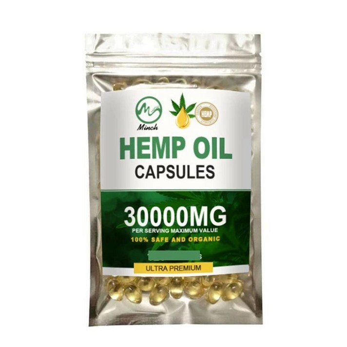 민치 대마 씨 오일 캡슐 통증 완화 CBD 오일 Softgel 캡슐 3000MG 더 나은 수면을위한 유기농 건강 보조 식품 10 카운트
