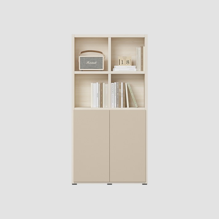 한샘 샘 책장 4단 80cm 수납형 시공(컬러 택1), 크림화이트_책장/코튼그레이_도어 (F)