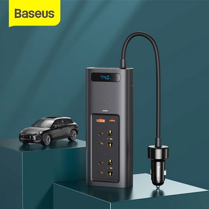 주행충전기 baseus auto converter dc 12v naar ac 배터리충전기, 블랙 150w 220v 유럽 연합
