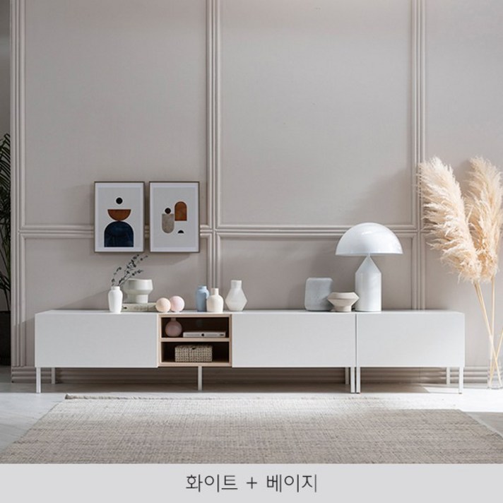 리바트 무드 모던 2400 거실장 4색택1, 화이트+베이지