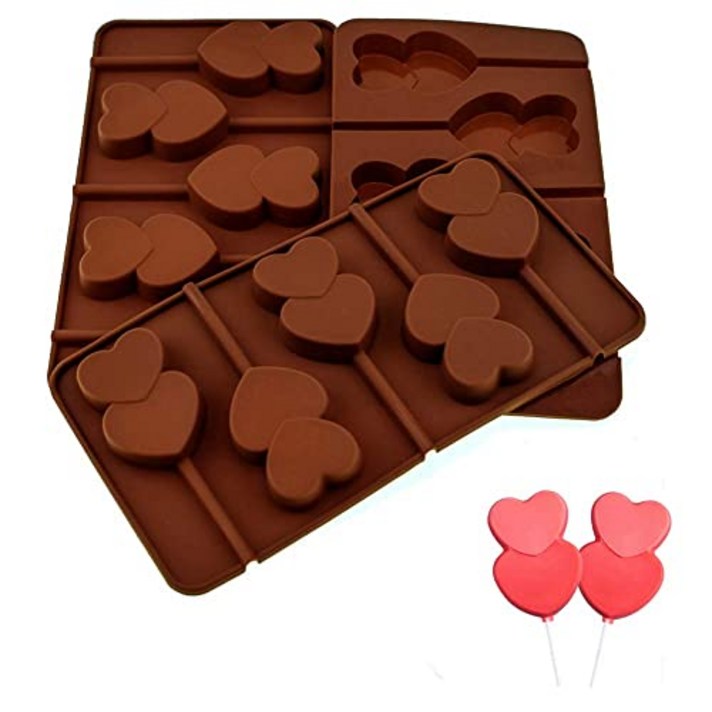 3PCS Double Heart Shape Mold 5 Holes Cake Lollipop Chocolate Jelly Ice Cream Cube Mold Candy Puddin, 본상품