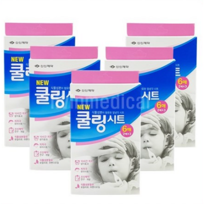 신신제약 쿨링시트 6매입 10시간 지속 냉각 효과 X 5갑 해열시트, 묶음상품, .