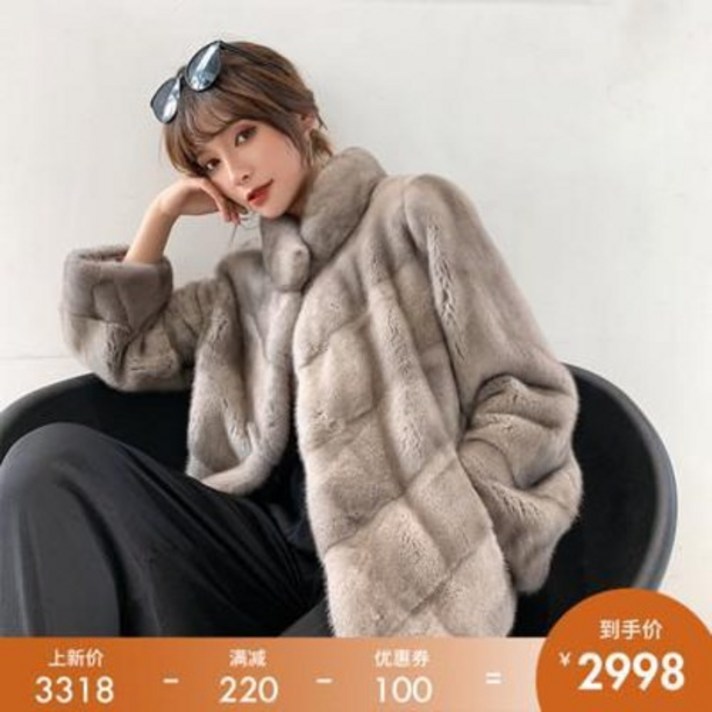 풀스킨 모피 후드 숏자켓 밍크코트 무스탕 수입 벨벳 쇼트 여 밍크품 하이닌 겨울
