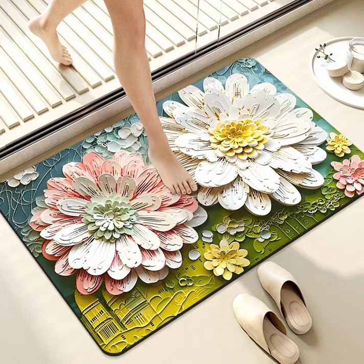르보에 빨아쓰는 규조토 발매트 3D 착시 욕실 주방 현관 인테리어 매트, 화이트*핑크