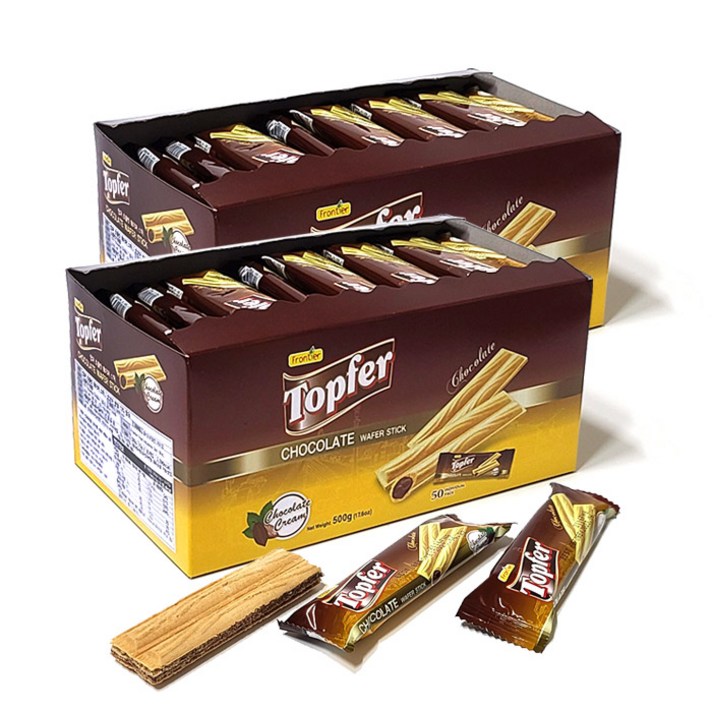 탑퍼 초콜릿 웨이퍼 스틱 10g x 50입 500g 1+1 (총100봉), 500g 2박스