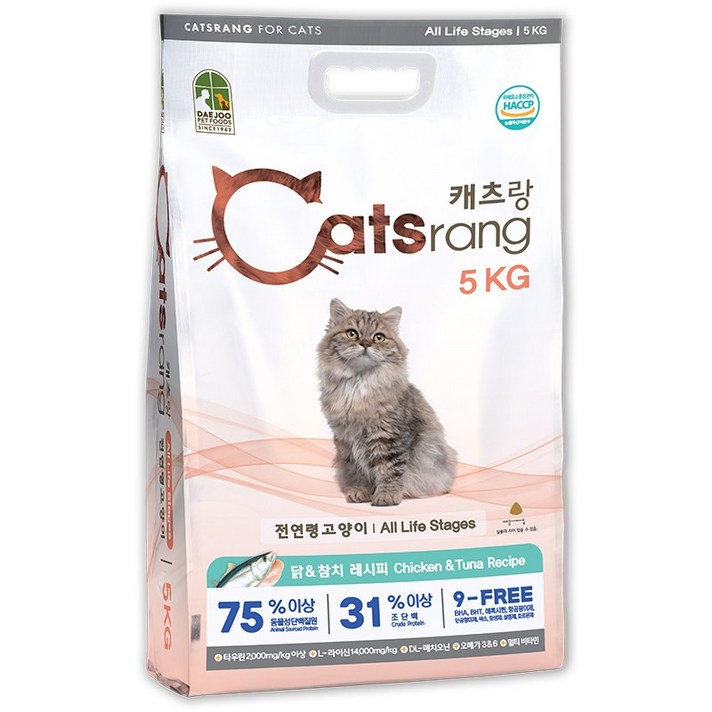 캐츠랑 NEW 전연령 올라이프 고양이 건식사료, 닭 + 참치, 5kg, 2개