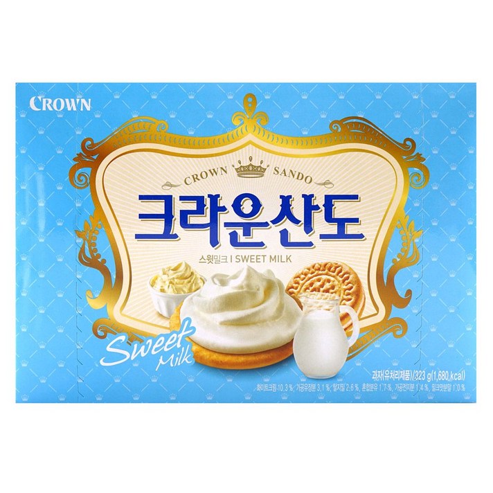 크라운 밀크산도 크래커 추억을먹는다 323g 8개, 1
