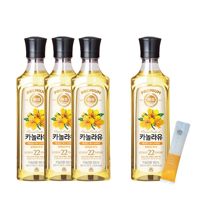 헤표 카놀라유 500ml 4개 + 꿀따옴 꿀스틱 1개, 헤표 카놀라유 500ml 4개+꿀따옴 천연꿀스틱 1개