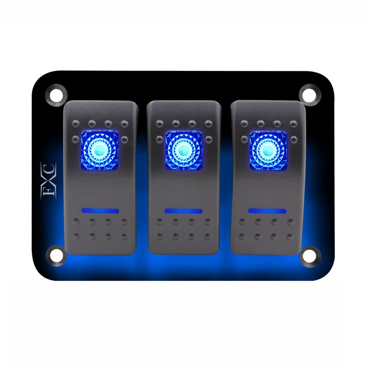 12V-24V-3-갱 - 듀얼 LED 라이트 - 로커 스위치 패널 - 바 - 카 - 캐러밴 - 보트-RV-블루, 하나, 보여진 바와 같이