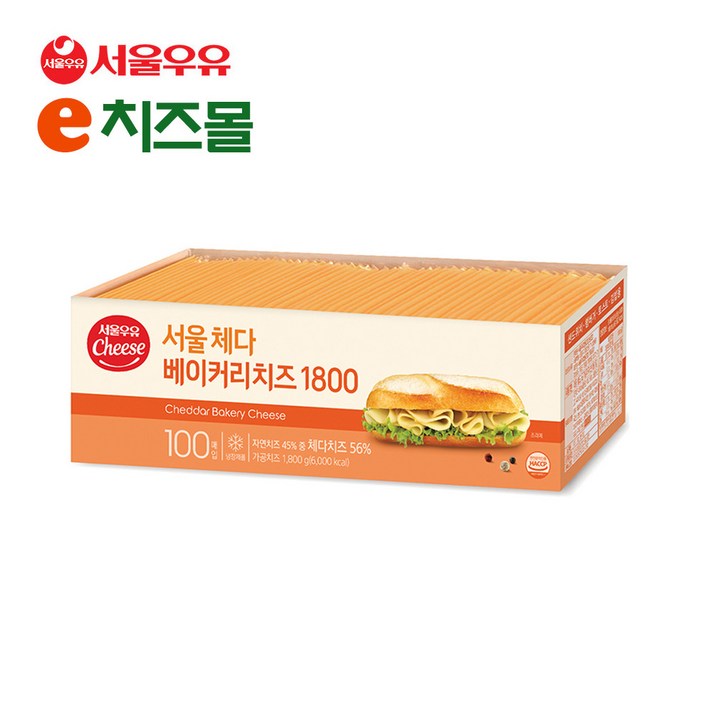 e치즈몰 서울우유 체다슬라이스 베이커리 치즈 1800g 100매, 1팩