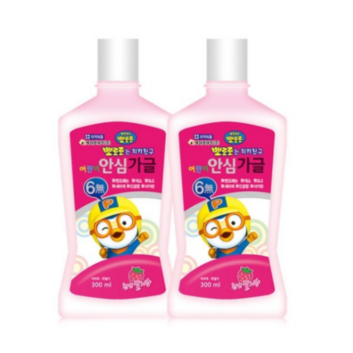 뽀로로 뽀로로는 치카친구 어린이안심가글(천연딸기향)300ml X 2개, 2개입, 300ml
