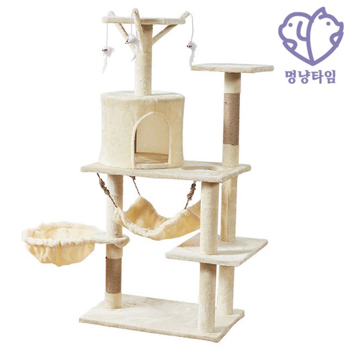 멍냥타임 3마우스 캣타워 8741 소형 5단 고양이용품 돗자리 숨숨집 가성비 캣폴 애묘 애견 펫테리어, 8741 3마우스캣타워베이지