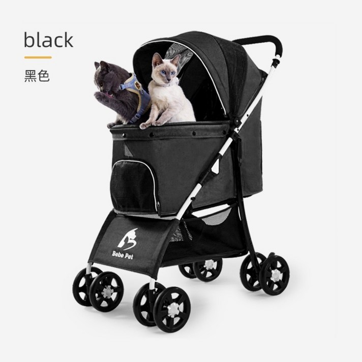 강아지 유모차 애견 개모차 반려견 소형견 중형견 펫 고양아 펫모차 경량 접이식, 블랙
