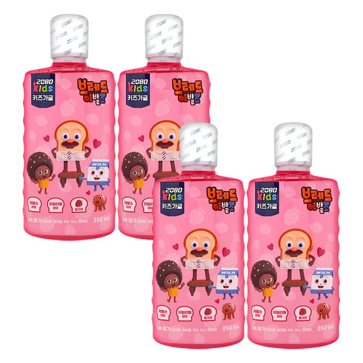 2080 키즈 가글 브레드 딸기맛, 4개, 250ml