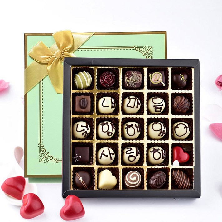 레터링 메세지 수제 초콜릿 발렌타인데이 명품 파베 생초콜릿 선물 세트, 300g, 1box, 25구 메세지 수제초콜릿 선물세트