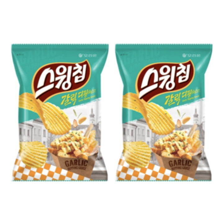 감자칩 오리온 스윙칩 갈릭디핑소스맛 124g 2개