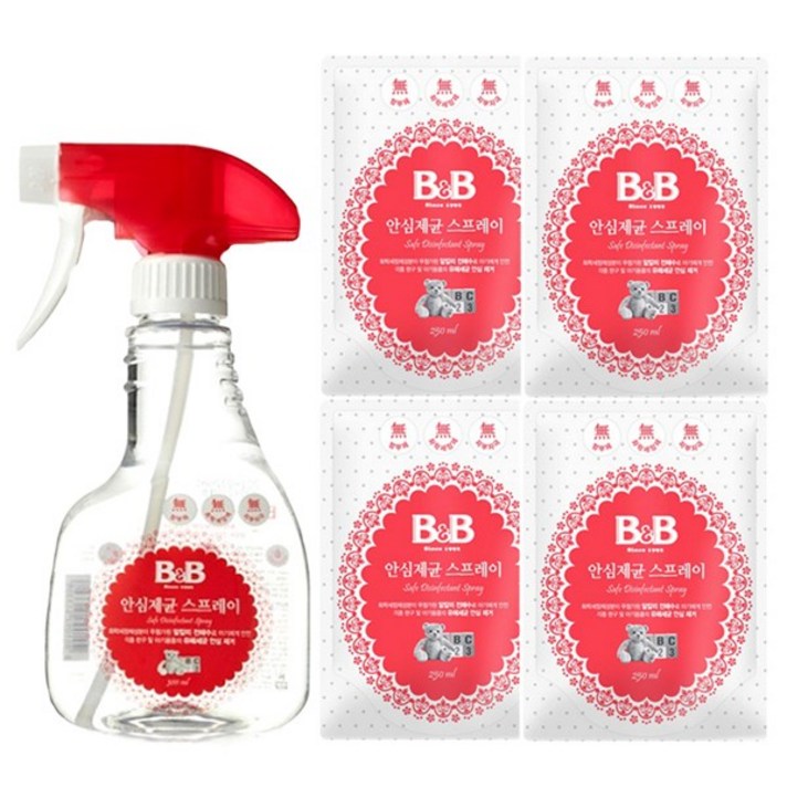 비앤비 안심제균 스프레이 세트E 용기300ml 1개+리필250ml 4개 제균스프레이, 1set, 용기300ml 1개 + 리필 250ml 4개