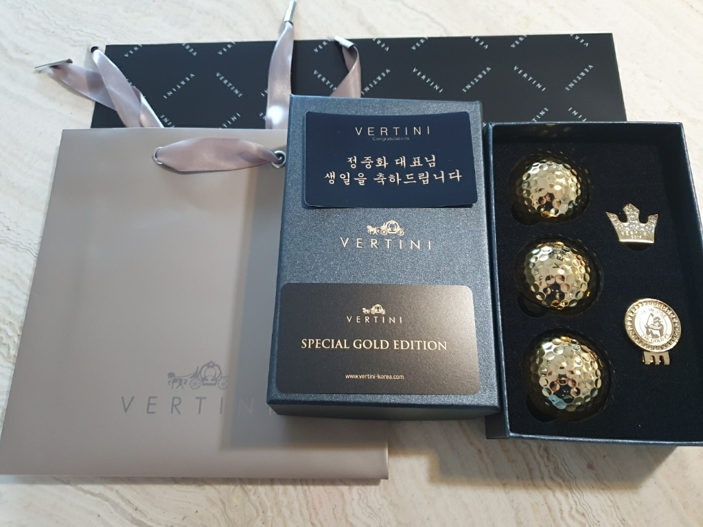 [공식총판] 베르티니 24K 도금 황금 골프공 3구 볼마커 클립 선물