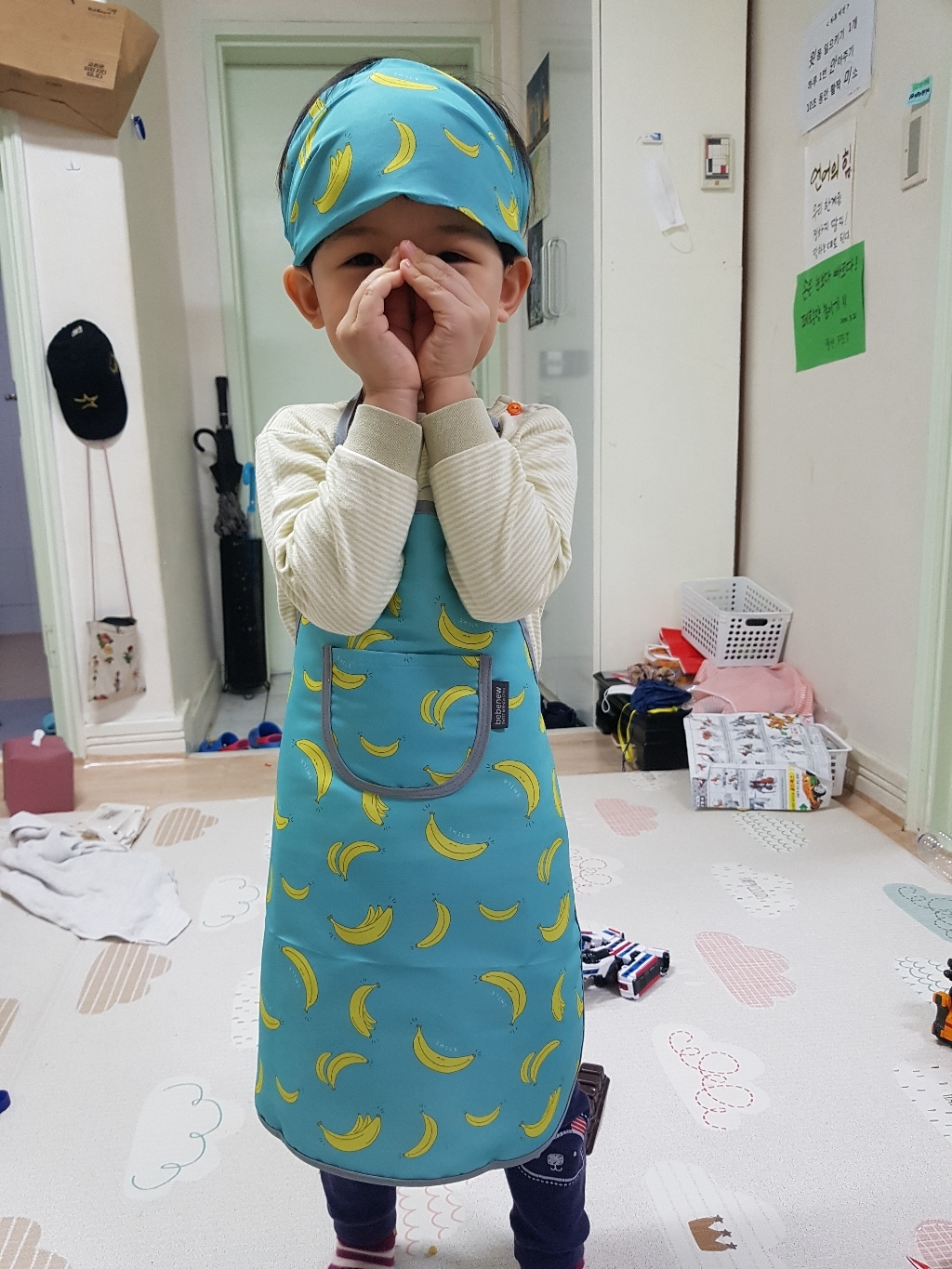 베베뉴 유아용 방수앞치마 두건 이중 방수파우치