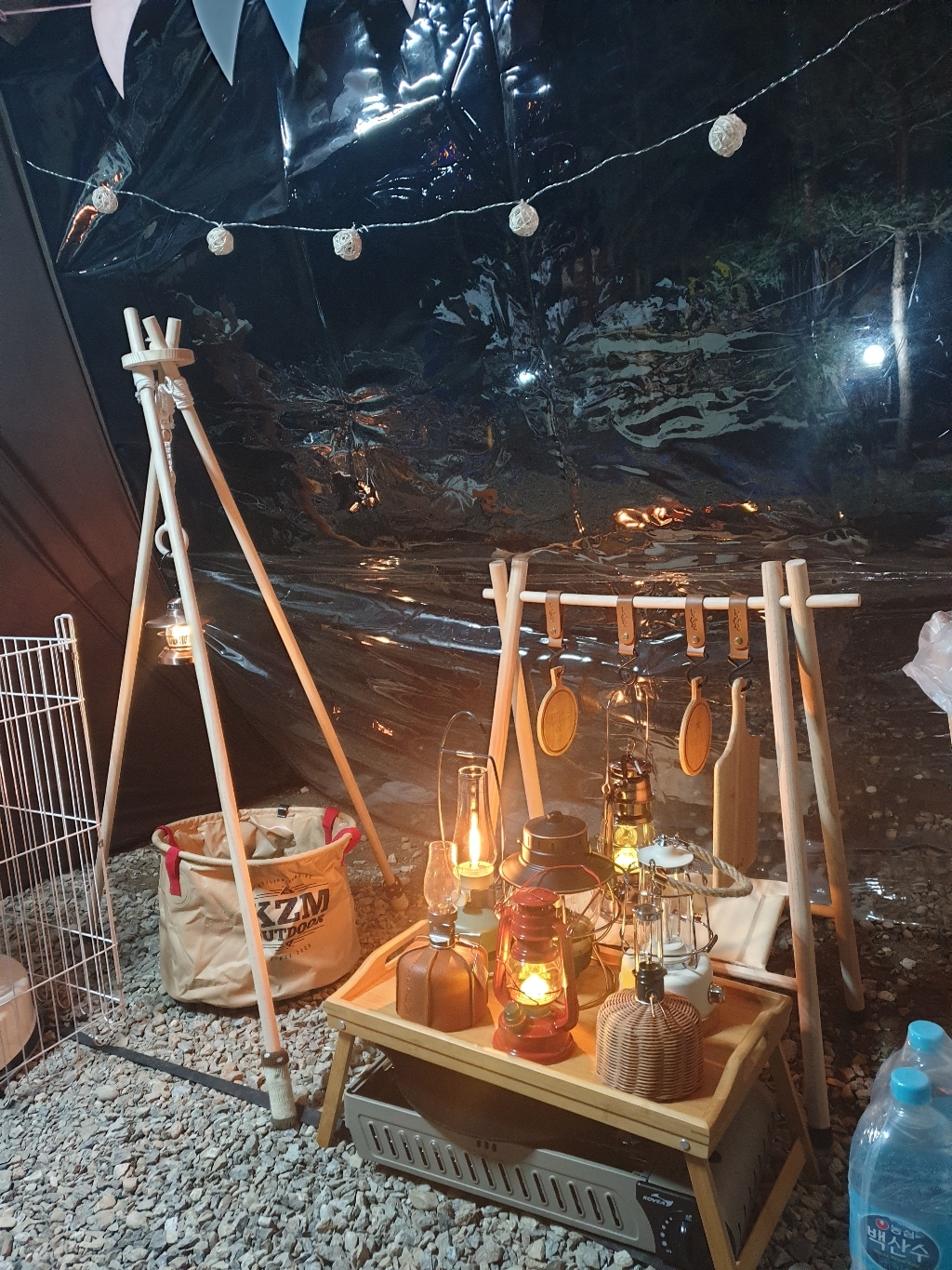 마타타 마크라메 재료 라탄 재료 감성 캠핑용 삼각 랜턴 걸이 인디안 조명 행어 우드 랜턴 거치대