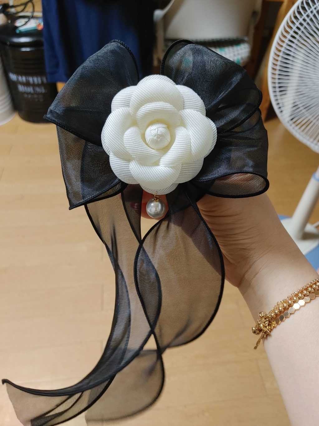 쉬폰롱롱리본 까멜리아꽃포인트 자동핀 리뷰 후기