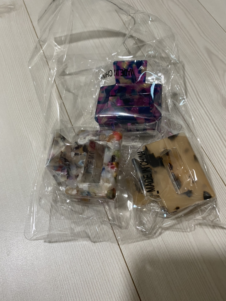 [3개1세트] 워더미 셀로오스 자개 마블 스퀘어 집게핀 F224