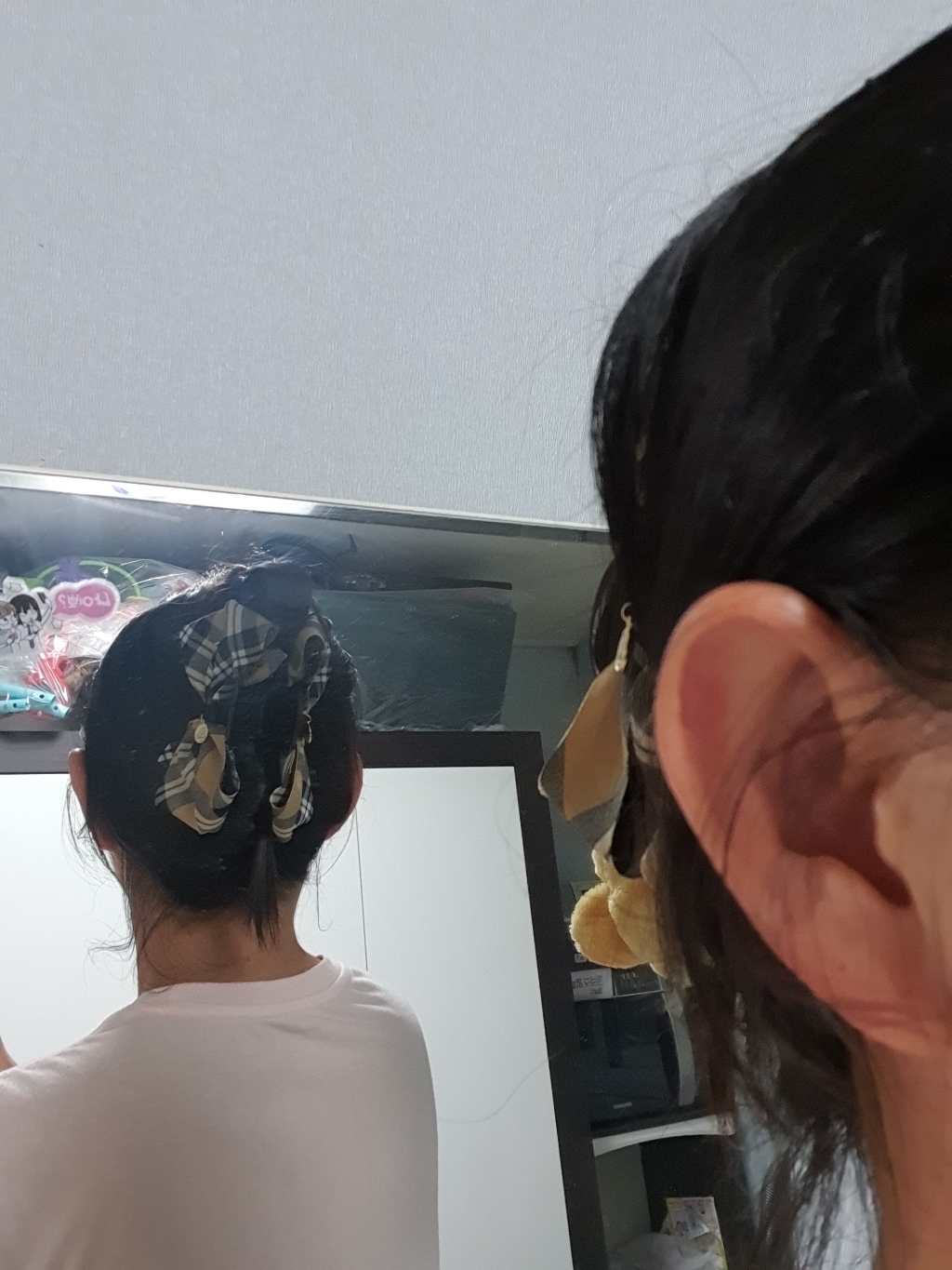 클래식체크 올림머리 헤어 집게핀 대형