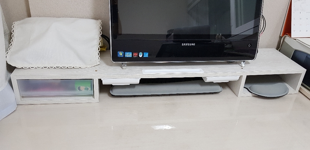우드웰 스토리 서랍형 듀얼 모니터 받침대 T-01