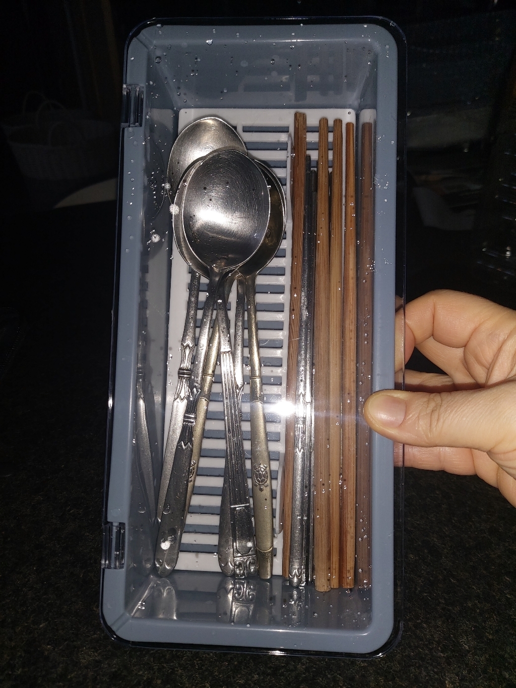 지아트 뚜껑있는 사각 수저통 수저정리함 물빠짐 칸막이 주방정리정돈 싱크대 업소용 식당 수저보관함