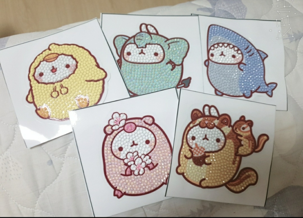 보석십자수 몰랑이 스티커 리뉴얼 2탄 5개입 DIY 비즈 큐빅십자수 학습교구 리뷰후기