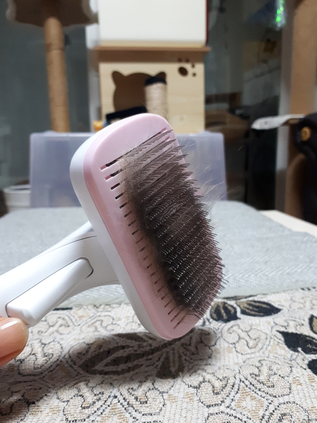 러브 냥&멍 반려동물 고양이 강아지 스틸 원터치 버튼식 브러쉬 빗