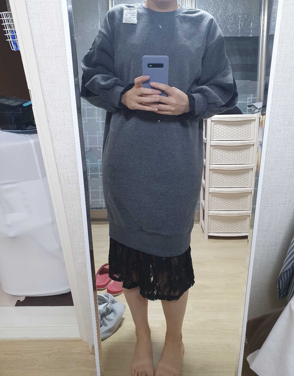 행복여[신상무배]릴리 레이스 배색 루즈핏 기모 원피스 리뷰후기